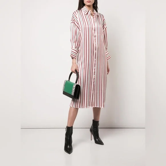 NWT Anine Bing Milly Silk Red Striped Dress - Picture 5 of 10